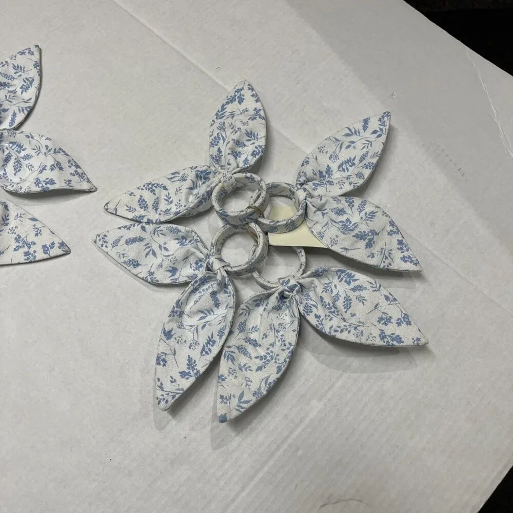 Linden Street Easter Napkin Rings Bunny‎ Rabbit Ears Fabric Blue Floral Set Of 8